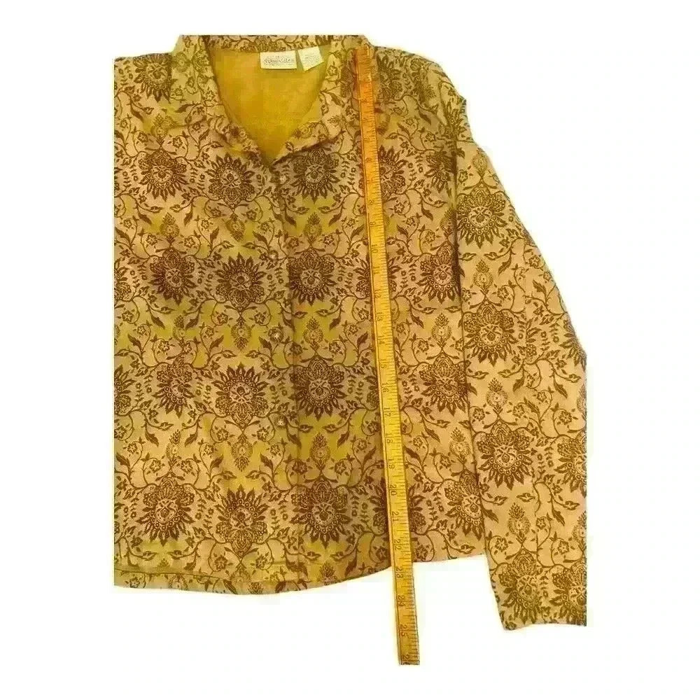 St. John's Bay Women's M Tan Floral Button-Up Shirt Long Sleeve - Picture 6 of 6